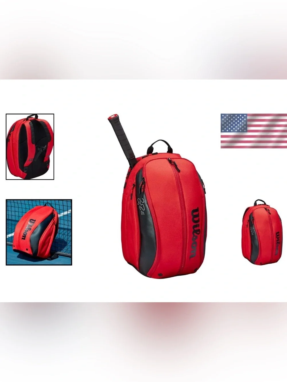Wilson Roger Federer DNA Pro Tennis Backpack Red/Black Racquet Bag Sport Unisex - Picture 2 of 16